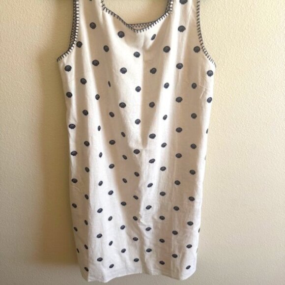 CYNTHIA ROWLEY Natural/Navy Seashell Embroidered Whipstitch Mini Sheath Dress - Picture 1 of 4